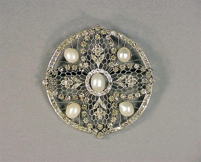 Lot 313 - Diamond and Cultured Pearl Circle Brooch...