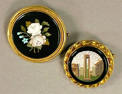Lot 426 - Two Gold and Hardstone Pins 14 kt. yellow gold,...