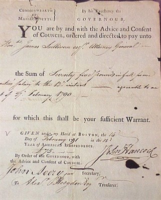 Lot 277 - HANCOCK, JOHN Document signed, 1 page. 4to,...