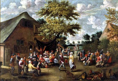 Lot 234 - Follower of Teniers VILLAGE FESTIVAL Oil on...