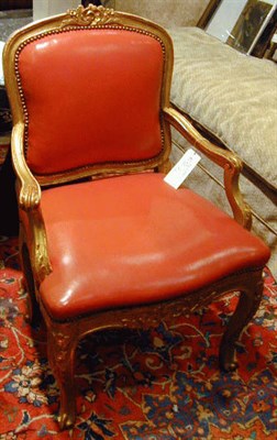 Lot 516 - Louis XV Style Leather Upholstered Gilt-Wood...