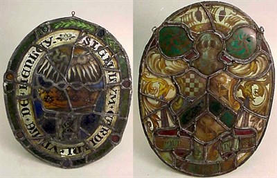 Lot 500 - Pair of Stained Glass Windows Each of oval...