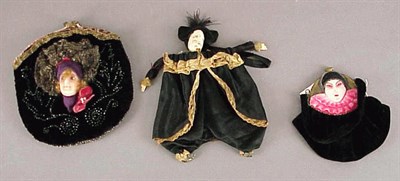 Lot 1077 - Three Art Deco Doll Handbags One black velvet...