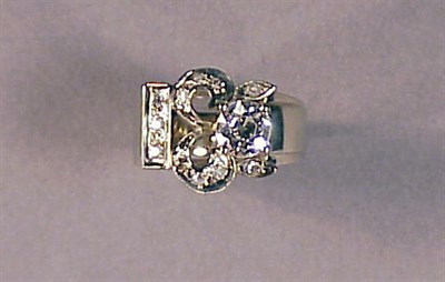 Lot 418A - Retro Style Diamond Ring 14 kt. white gold,...