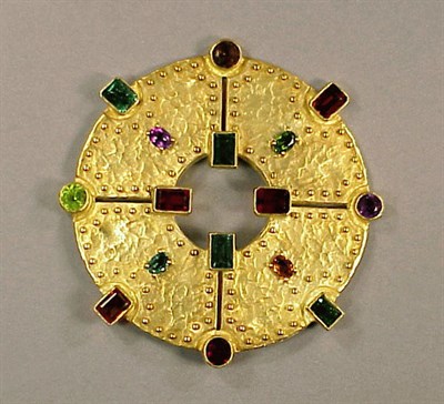 Lot 456 - Gold and Multicolored Stone Brooch/Pendant 18...