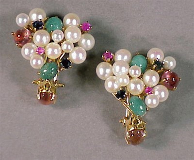 Lot 25 - Pair of Cultured Pearl and Multicolored Stone...