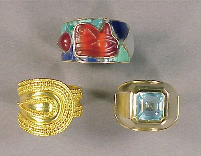 Lot 83 - Three Assorted Gold and Stone Rings Comprising...
