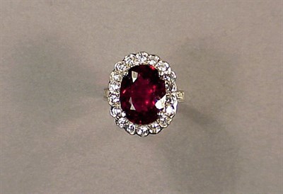 Lot 467 - Rubellite and Diamond Ring 14 kt. white gold,...