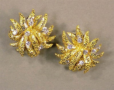 Lot 462 - Pair of Gold and Diamond Earclips 18 kt....