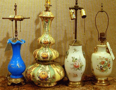 Lot 162 - Group of Four Pottery and Glass Lamps