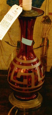 Lot 170 - Ruby Flashed Glass Lamp and a Porcelain Lamp
