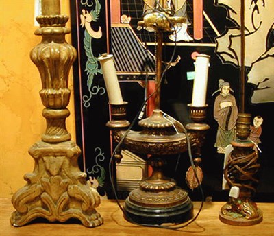 Lot 202 - Group of Three Composition and Metal Lamps