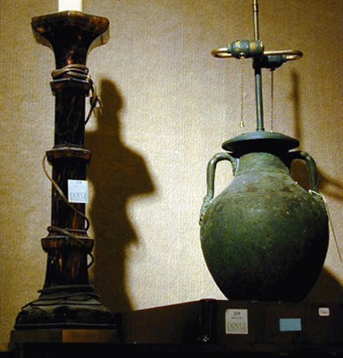 Lot 218 - Verdegris Patina Bronze Lamp and a Faux...