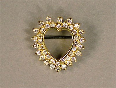 Lot 464 - Gold and Diamond Heart Pin 14 kt. yellow gold,...