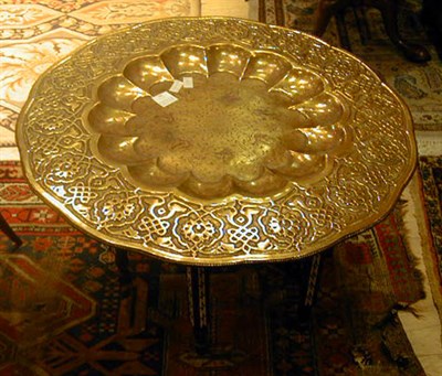 Lot 161 - Moroccan Brass Tray on Inlaid Stand