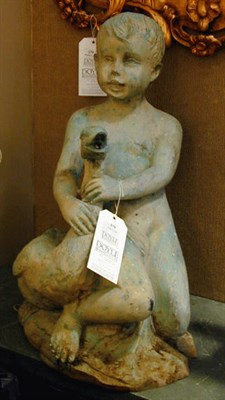 Lot 575 - Bronze Garden Sculpture of a Boy with a Goose