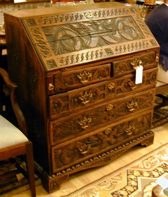 Lot 241 - Anglo-Asian Carved Walnut Slant-Front Desk
