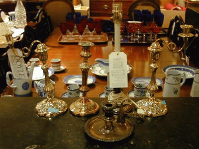 Lot 327 - Group of Five Silver Plated Candelabra Some...