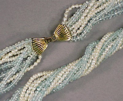Lot 300 - Aquamarine and Cultured Pearl Torsade Composed...