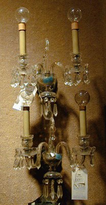 Lot 406 - Pair of Regency Style Cut Glass Two-Light Wall...