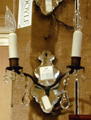Lot 468 - Pair of Rococo Style Glass and Iron Two-Light...