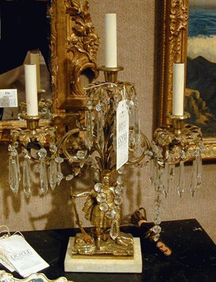 Lot 547 - Pair of Victorian Three-Light Brass Girandoles,...
