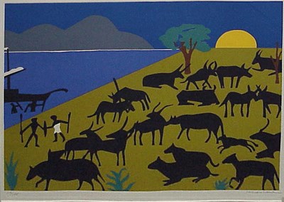 Lot 20 - Romare Bearden CATTLE OF THE SUN GOD (G./R....