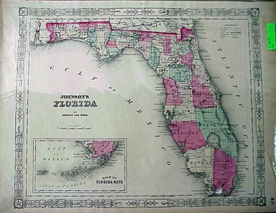 Lot 340 - [MAP] JOHNSON [and] WARD Florida Printed color...