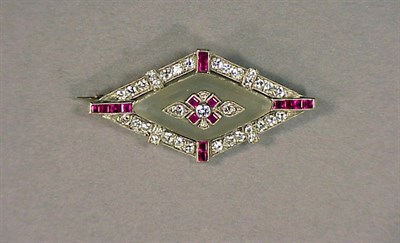 Lot 314 - Rock Crystal, Ruby and Diamond Bar Pin...