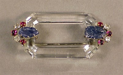 Lot 630 - Rock Crystal, Sapphire and Ruby Bar Pin Of...