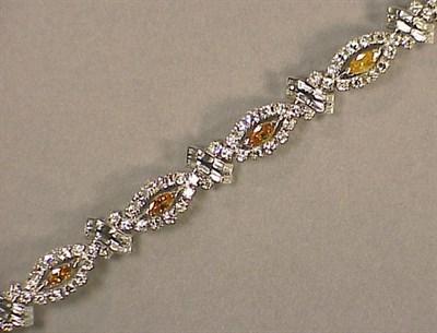 Lot 232 - Diamond Bracelet 14 kt. white gold, of...