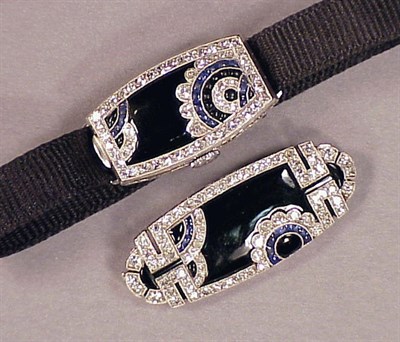 Lot 610 - Diamond and Black Onyx Wristwatch and Brooch...