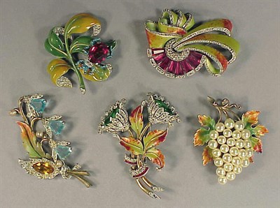 Lot 301 - Group of Autumn Flower Pins Comprising five...