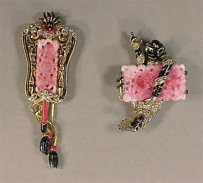 Lot 295 - Two Trifari 'Orient' Pins Comprising a fan and...