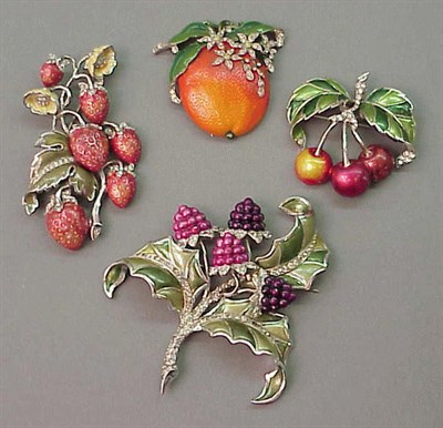 Lot 287 - Group of Four Fruit Pins Comprising an orange,...