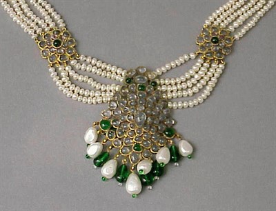 Lot 218 - Pate de Verre and Faux Pearl Necklace Five...