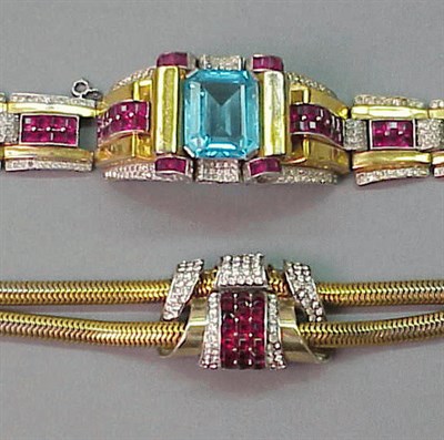 Lot 247 - Two Retro Bracelets Comprising a gilt-metal...