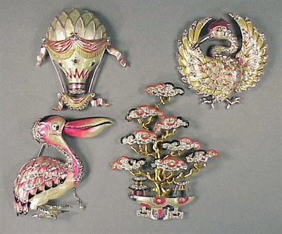 Lot 343 - Group of Four Pins Comprising a pink enamel...
