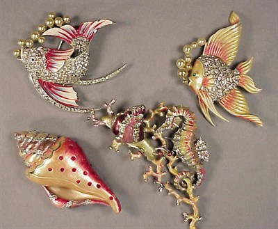 Lot 279 - Group of Four Pins Comprising two rhinestone...
