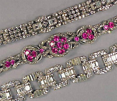 Lot 96 - Three Evening Bracelets Comprising pave...