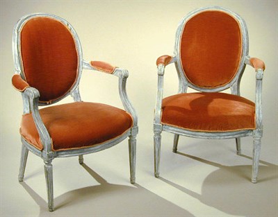 Lot 1 - Pair of Louis XVI Painted Beechwood Fauteuils...