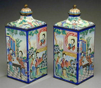 Lot 10 - Pair of Canton Enamel Bottles Second half of...
