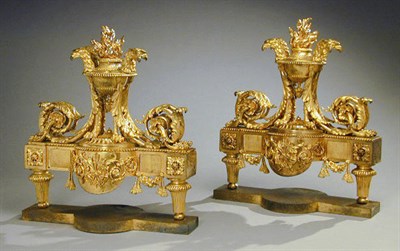 Lot 88 - Pair of Louis XVI Gilt-Bronze Chenets Late...