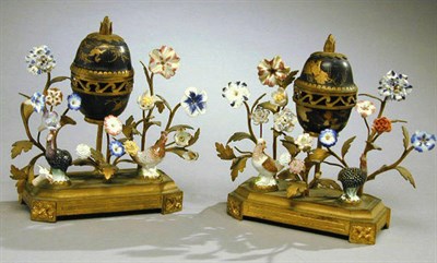 Lot 124 - Pair of Louis XVI Lacquer and Meissen...