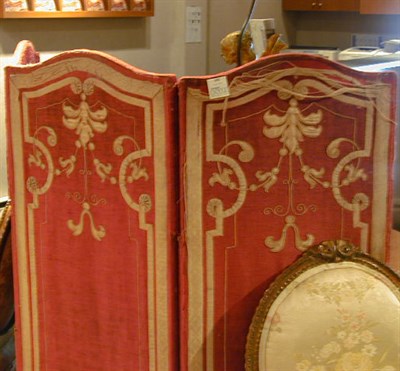 Lot 693 - Red Fabric Four-Panel Screen WDG PURCHASE...