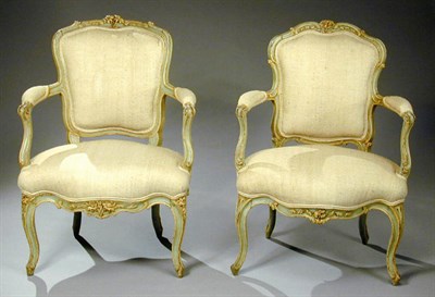 Lot 73 - Companion Pair of Louis XV Painted Fauteuils...