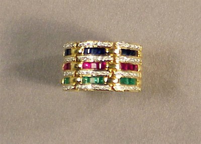Lot 592 - Gold, Diamond and Multicolored Stone Ring 18...