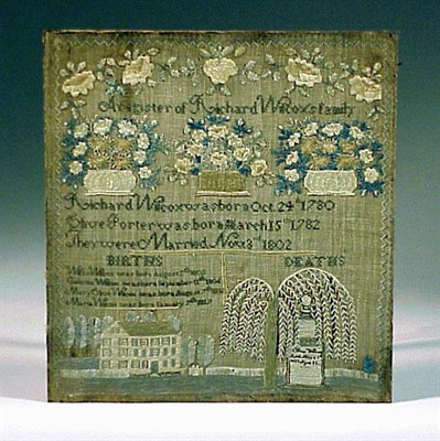 Lot 284 - Silk and Linen Needlework Family Record...