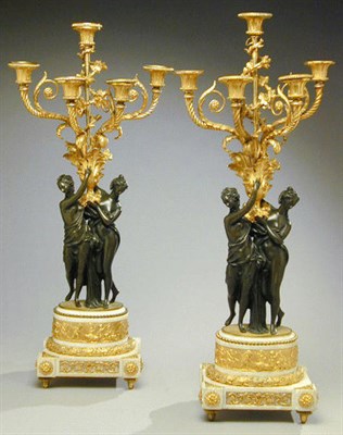 Lot 140 - Pair of Louis XVI Gilt and Patinated-Bronze...
