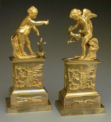 Lot 135 - Pair of Louis XVI Gilt-Bronze Figural Mantel...